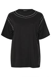 YOURS Plus Size Black Studded Oversized T-Shirt | Yours Clothing 5