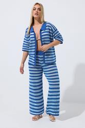 LIMITED COLLECTION Plus Size Blue Stripe Knitted Trousers | Yours Clothing 4