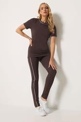 LTS Tall Women's Chocolate Brown Active Piped T-Shirt | Long Tall Sally 1
