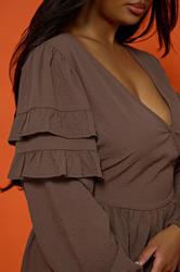 LIMITED COLLECTION Plus Size Brown Textured Ruffle Dress | Yours Clothing 4