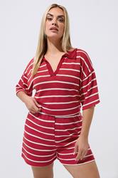 LIMITED COLLECTION Plus Size Red Crochet Stripe Shorts | Yours Clothing 3