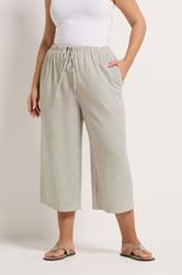 YOURS Plus Size Natural Brown Stripe Linen Look Cropped Trousers | Yours Clothing 2