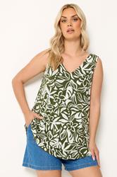 YOURS Plus Size Khaki Green Floral Swing Vest Top | Yours Clothing 3