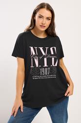 YOURS Plus Size Black 'NYC' Rose Embellished Graphic T-Shirt | Yours Clothing 3