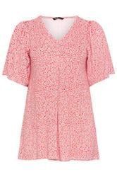 YOURS Curve Red Ditsy Floral Pleated Front Top