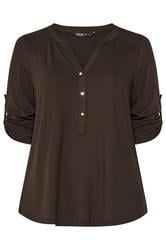 YOURS Curve Brown Placket Top