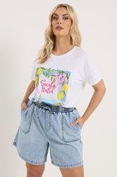 YOURS Plus Size Bleach Blue Denim Drawstring Shorts | Yours Clothing 3