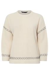 YOURS Curve Ivory White Contrast Blanket Stitch Jumper
