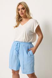 YOURS Plus Size Blue Scallop Trim Shorts | Yours Clothing 3