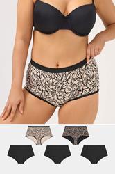 YOURSET 5 PACK Plus Size Black Leaf Print Full Briefs | Yours Clothing 1