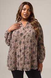 YOURS Plus Size Mauve Purple Floral Pleated Blouse | Yours Clothing 3