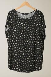 EVANS Plus Size Black Floral Print Button Sleeve Blouse | Evans 5