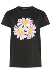 YOURS Curve Black Daisy Stud Embellished T-Shirt