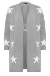 YOURS Plus Size Grey Star Print Longline Cardigan | Yours Clothing 5