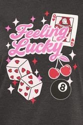 YOURS Plus Size Grey 'Feeling Lucky' Slogan Wide Leg Pyjama Set | Yours Clothing 4