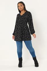 YOURS Plus Size Black Polka Dot Pleat Front Top | Yours Clothing 1