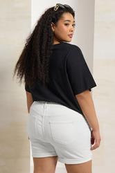 YOURS Plus Size White Elasticated Stretch Denim Shorts | Yours Clothing 3