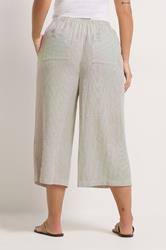 YOURS Plus Size Natural Brown Stripe Linen Look Cropped Trousers | Yours Clothing 4