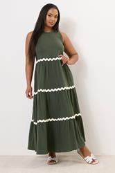YOURS Plus Size Khaki Green Contrast Swirl Tiered Maxi Dress | Yours Clothing 2