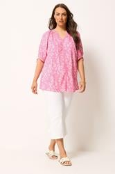 YOURS Plus Size Pink Floral Contrast Trim Blouse | Yours Clothing 1
