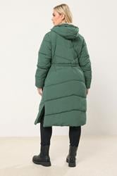 YOURS Plus Size Green Borg Hooded Padded Maxi Coat | Yours Clothing 2