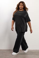 YOURS Plus Size Black Studded Oversized T-Shirt | Yours Clothing 2