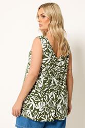 YOURS Plus Size Khaki Green Floral Swing Vest Top | Yours Clothing 2