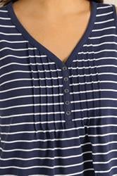 EVANS Plus Size Navy Blue Stripe Cotton Henley Vest Top | Evans 4