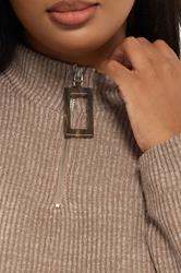 YOURS Plus Size Natural Brown Ribbed Quarter Zip Jumper Dress | Yours Clothing 4