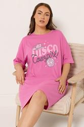 YOURS Plus Size Pink 'Disco Cowgirl' Sleep Tee Nightdress | Yours Clothing 1