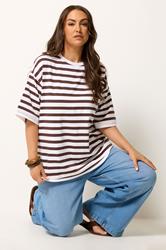 YOURS Plus Size Chocolate Brown Stripe Longline Ringer T-Shirt | Yours Clothing 3