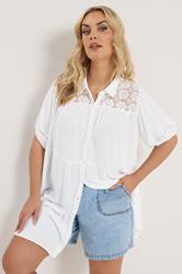 YOURS Plus Size White Tiered Crochet Detailed Shirt | Yours Clothing 3
