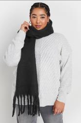 Black Tassel Trim Chunky Scarf | Yours Clothing 1
