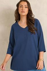 EVANS Plus Size Navy Blue V-Neck Cotton Top | Evans 3