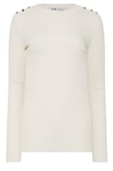 LTS Tall Ivory White Ribbed Button Top