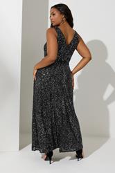 YOURS LONDON Plus Size Black Sequin V-Neck Maxi Dress | Yours Clothing 2