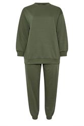 YOURS Plus Size Khaki Green Sweatshirt & Cuffed Jogger Set | Yours Clothing 5