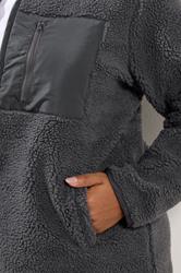 YOURS Plus Size Grey Pocket Teddy Fleece Jacket | Yours Clothing 5