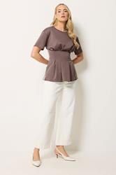 LTS Tall Women's Mocha Brown Pleated Detail Top | Long Tall Sally 1