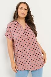YOURS Plus Size Pink Polka Dot Pleat Front Shirt | Yours Clothing 3