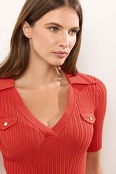 STAR Coral Orange Knitted Pocket Collar Top | StarByJM 4