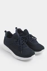Navy Blue Knitted Trainers In Extra Wide EEE Fit
