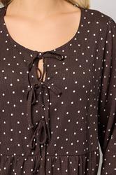 YOURS Plus Size Chocolate Brown Polka Dot Textured Peplum Top | Yours Clothing 4