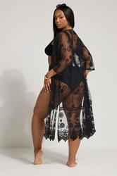 YOURS Plus Size Black Western Lace Kimono | Yours Clothing 3