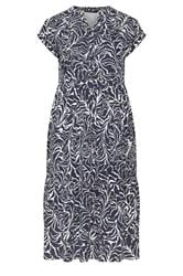 EVANS Plus Size Navy Blue Abstract Print Notch Neck Cotton Midi Dress | Evans 5
