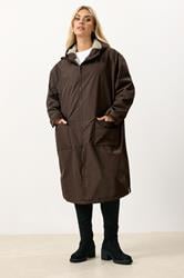 YOURS Plus Size Chocolate Brown Waterproof Fleece Lined Changing Robe | Yours Clothing 1