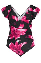 YOURS Plus Size Black Floral Frill Sleeve Swimsuit | Yours Clothing 5