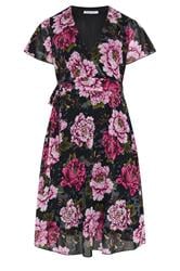 YOURS LONDON Plus Size Black & Pink Floral Wrap Dress | Yours Clothing 5
