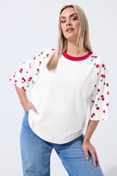 LIMITED COLLECTION Plus Size White Cherry Print T-Shirt | Yours Clothing 3