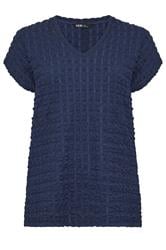 YOURS Curve Navy Blue Bubble Textured T-Shirt